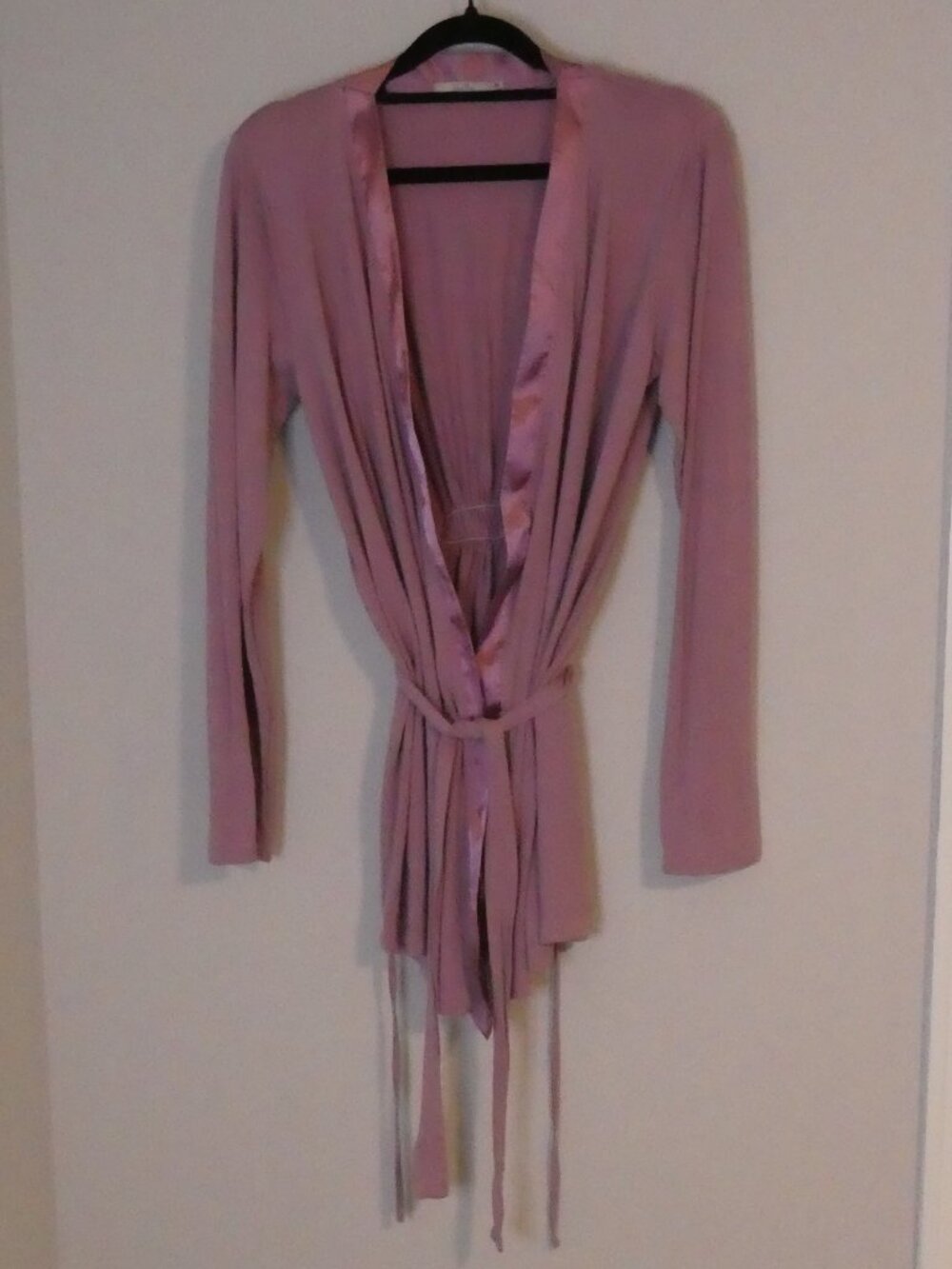 GEBE Maternity Dusty Rose Wrap Cardigan Long Sleeve Belted Robe - size medium